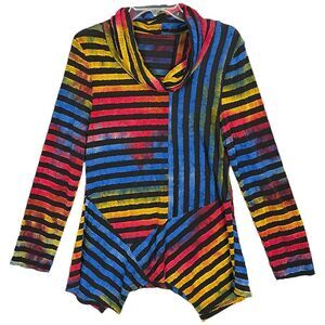 The Pyramid Collection Asymmetric Top Size S Funky Artsy Vibrant Rainbow Striped